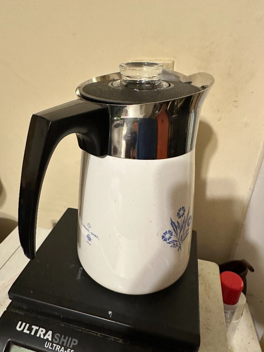 Corelle Ware Blue Cornflower Stove Top Coffee Tea Pot Percolator 6 Cup & insert